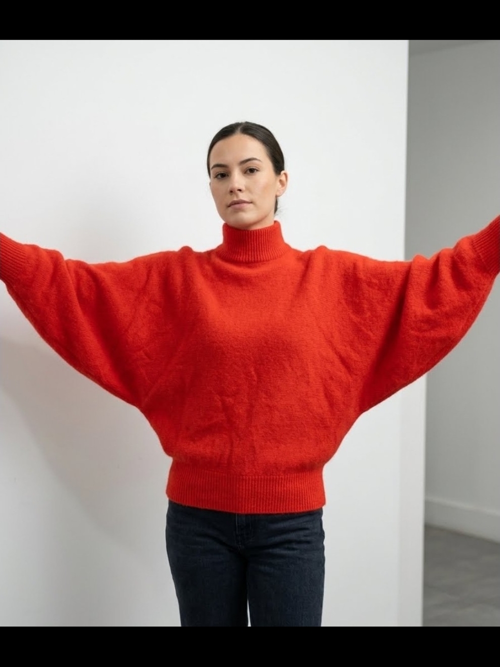 Vintage.jennifer Moore Bright Red Dolman Turtleneck Sweater
